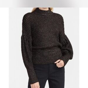 Express black metallic mock neck balloon sleeve sweate